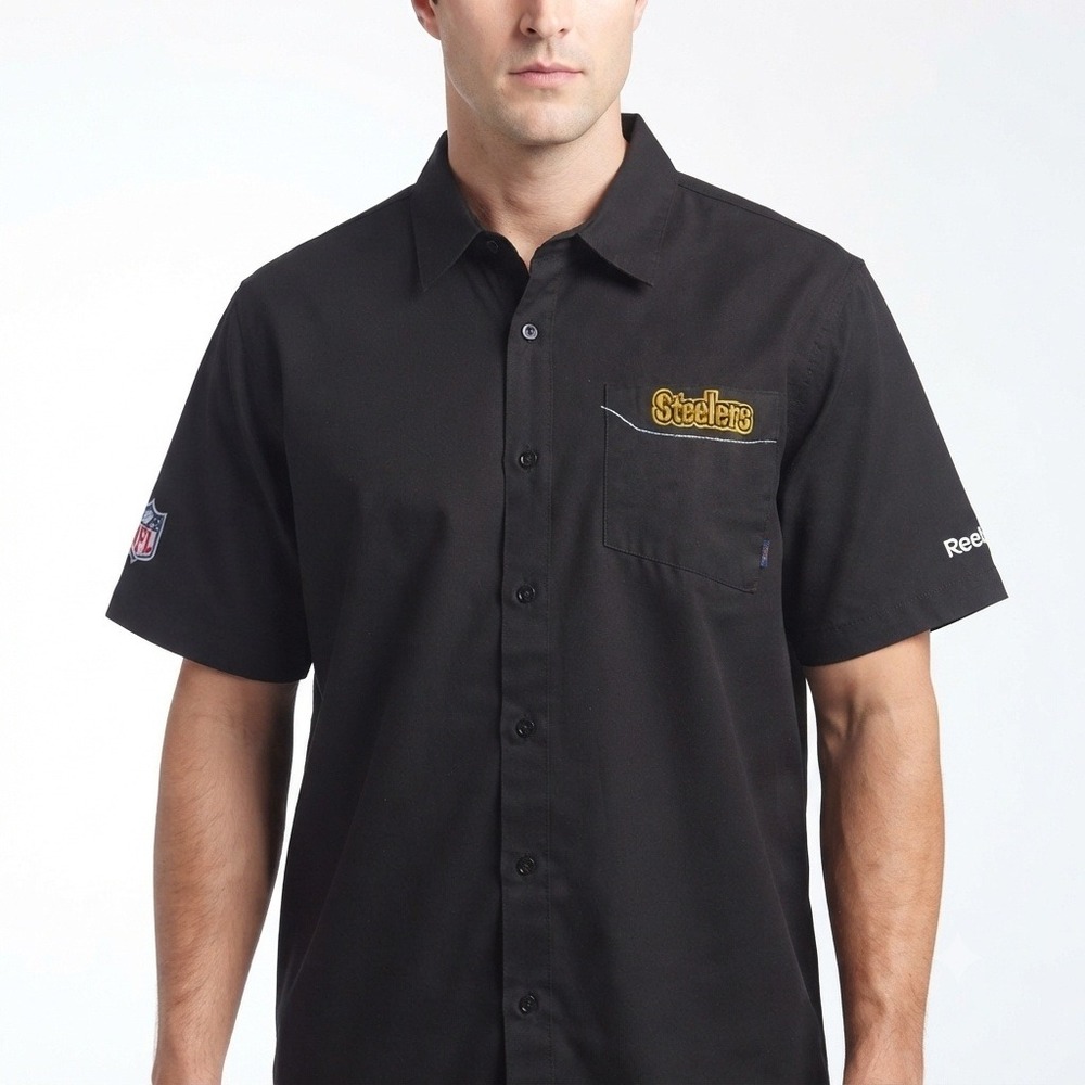Reebok NFL Onfield Pittsburgh Steelers Shirt Mens Large Black Button Up